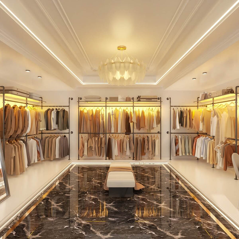 Industrial Pipe Clothing Rack, Reversible L Shaped Clothing Rack for Bedroom, 114.8''W x 82.2''H