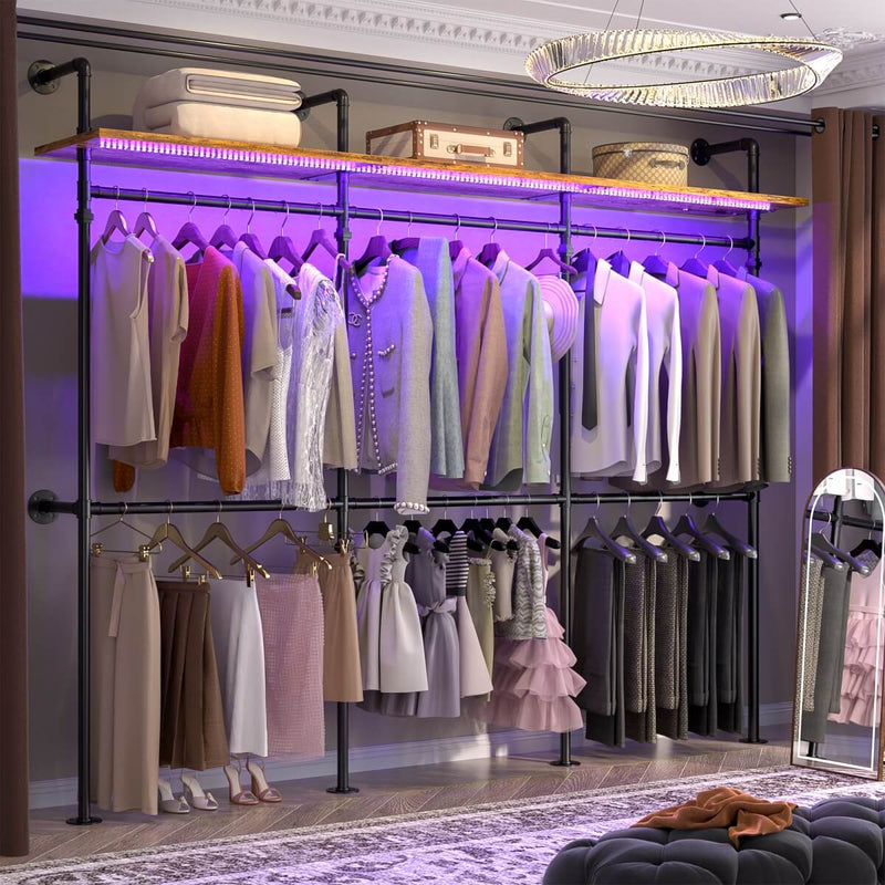 Industrial Pipe Clothing Rack, Reversible L Shaped Clothing Rack for Bedroom, 114.8''W x 82.2''H