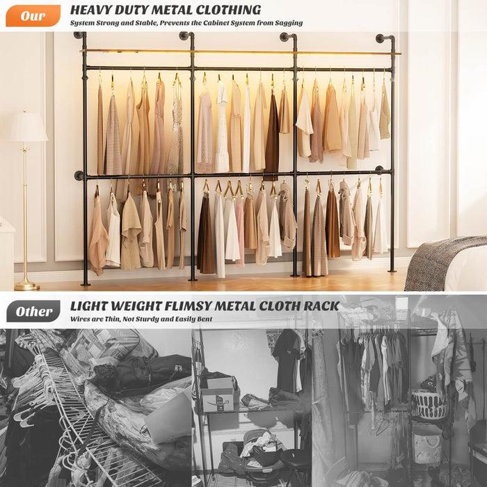Industrial Pipe Clothing Rack, Reversible L Shaped Clothing Rack for Bedroom, 114.8''W x 82.2''H