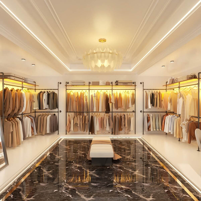 Industrial Pipe Clothing Rack, Reversible L Shaped Clothing Rack for Bedroom, 114.8''W x 82.2''H