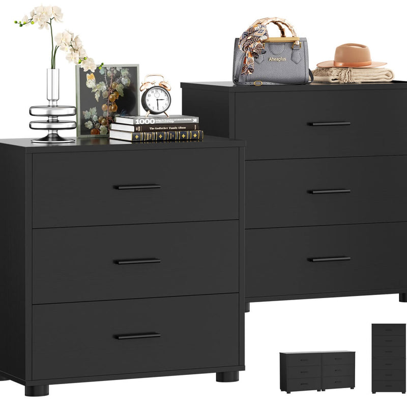 Wooden 3 Drawer Dresser, 2 Pack