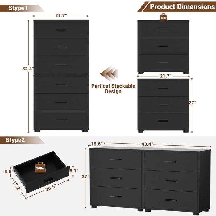 Wooden 3 Drawer Dresser, 2 Pack