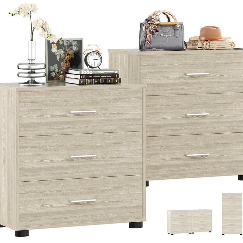 Wooden 3 Drawer Dresser, 2 Pack