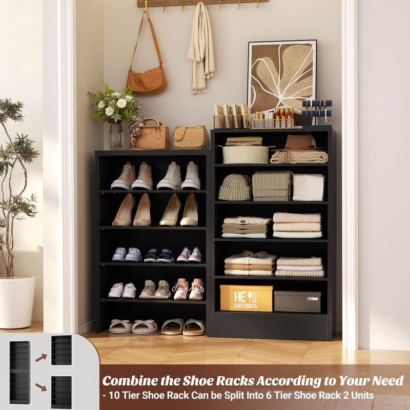 10-Tier Freestanding Wooden Shoe Rack Cabinet