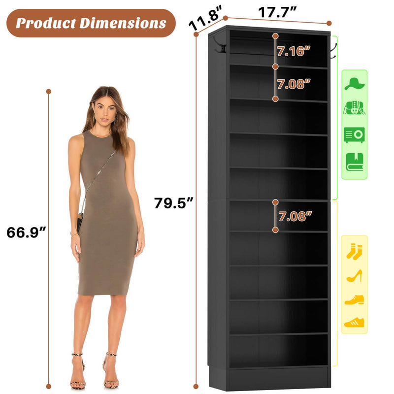 10-Tier Freestanding Wooden Shoe Rack Cabinet