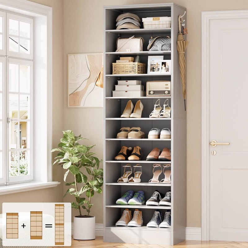 10-Tier Freestanding Wooden Shoe Rack Cabinet