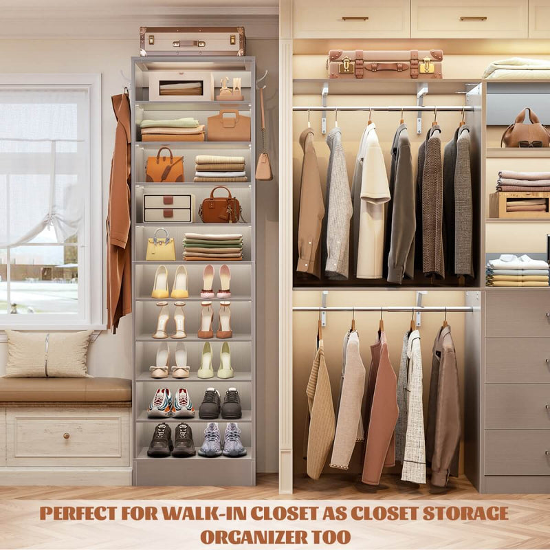 10-Tier Freestanding Wooden Shoe Rack Cabinet