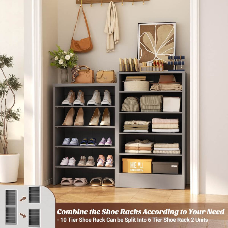 10-Tier Freestanding Wooden Shoe Rack Cabinet