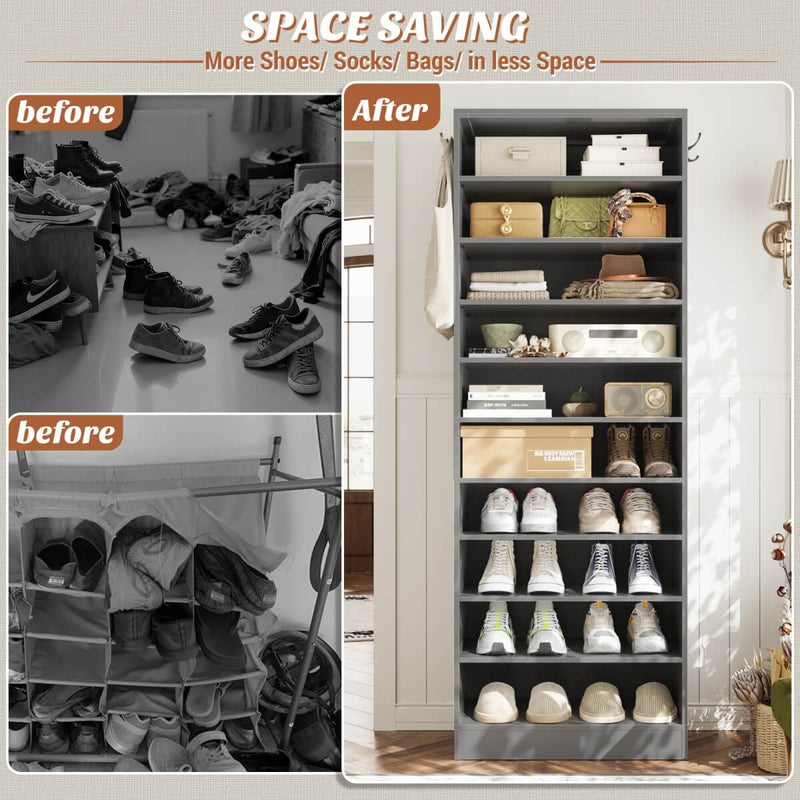 10-Tier Freestanding Wooden Shoe Rack Cabinet