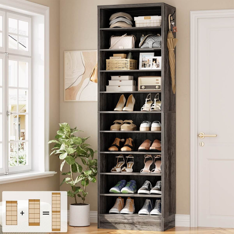 10-Tier Freestanding Wooden Shoe Rack Cabinet
