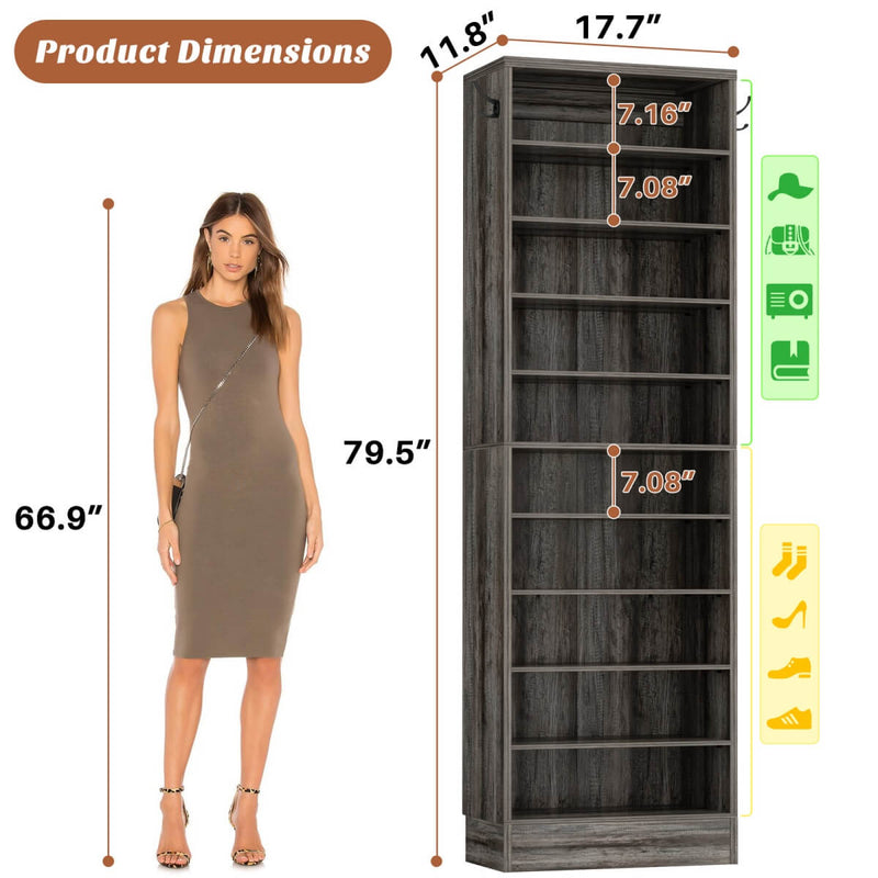 10-Tier Freestanding Wooden Shoe Rack Cabinet