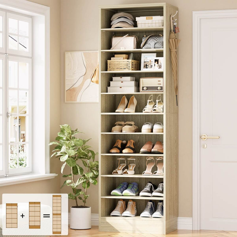 10-Tier Freestanding Wooden Shoe Rack Cabinet