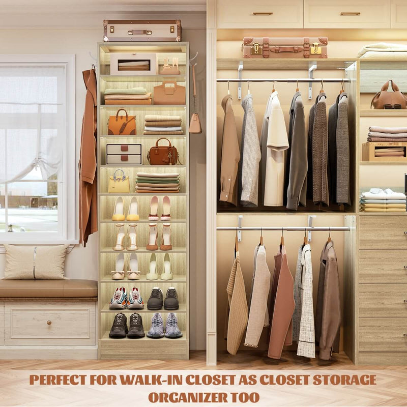 10-Tier Freestanding Wooden Shoe Rack Cabinet