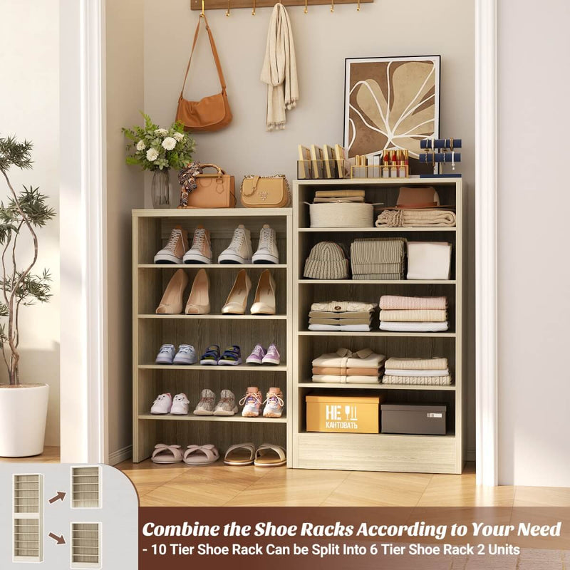 10-Tier Freestanding Wooden Shoe Rack Cabinet