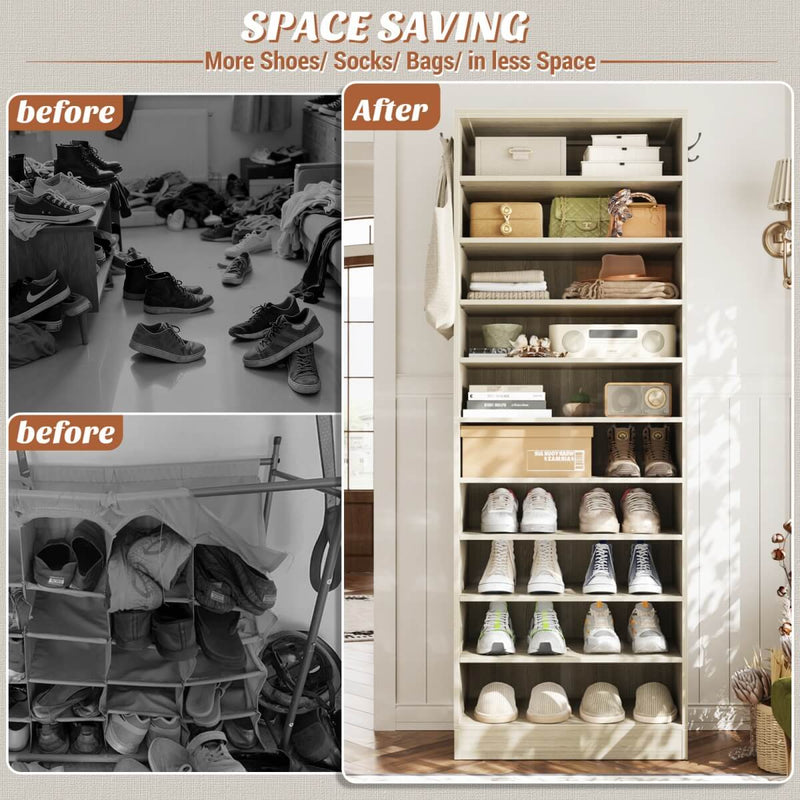 10-Tier Freestanding Wooden Shoe Rack Cabinet