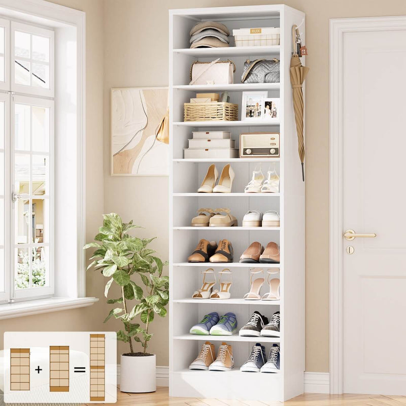 10-Tier Freestanding Wooden Shoe Rack Cabinet