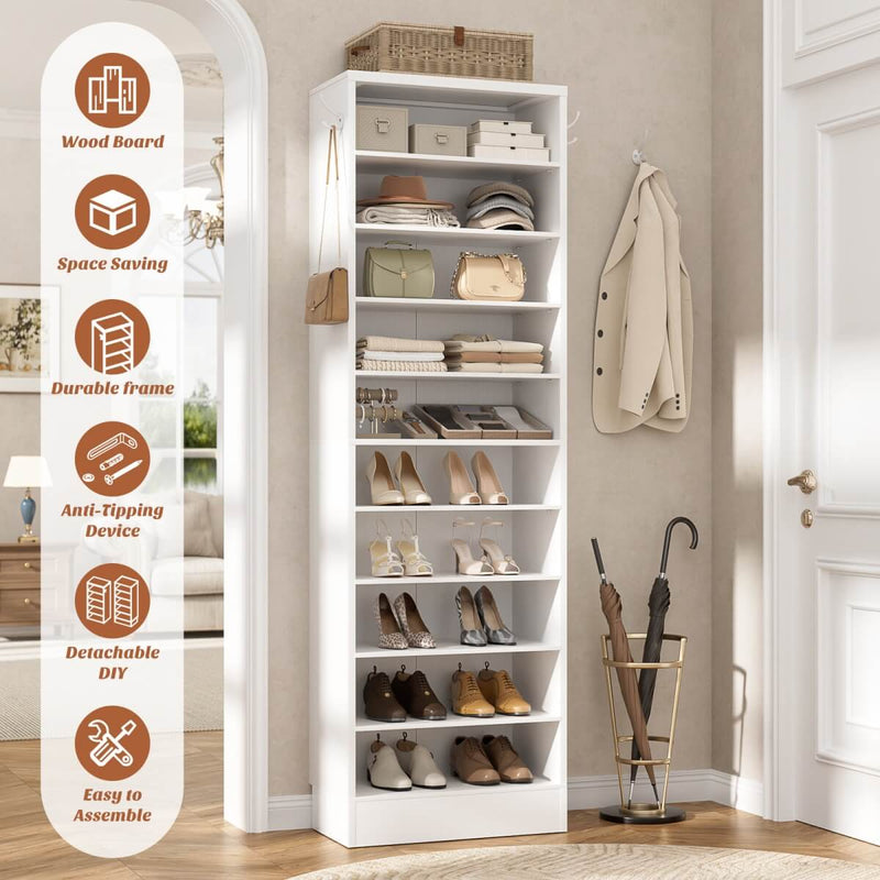 10-Tier Freestanding Wooden Shoe Rack Cabinet