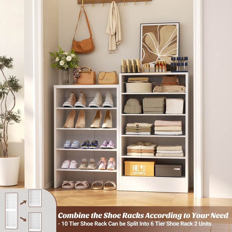 10-Tier Freestanding Wooden Shoe Rack Cabinet
