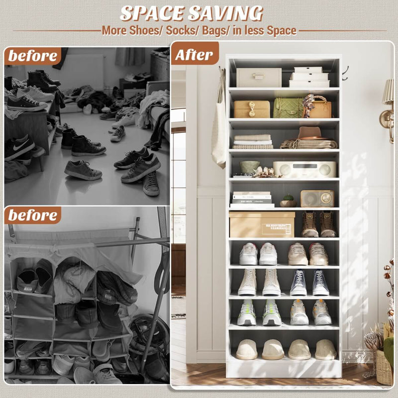 10-Tier Freestanding Wooden Shoe Rack Cabinet