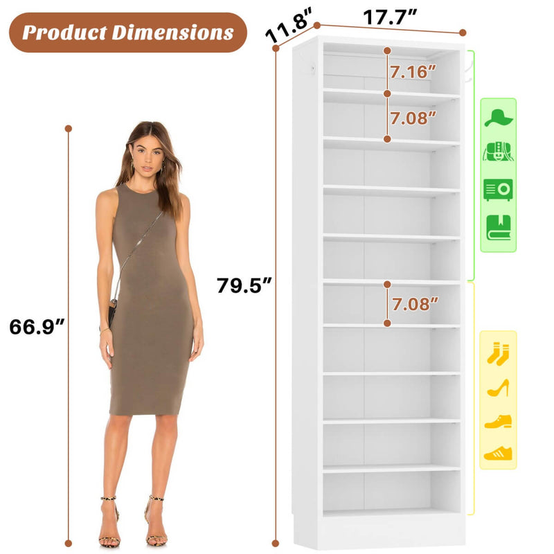 10-Tier Freestanding Wooden Shoe Rack Cabinet