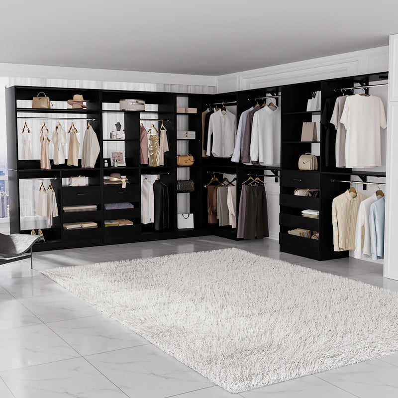 Walk-In Closet Organizer System with Corner, 4 Sets, 72-204 Inch Adjustable