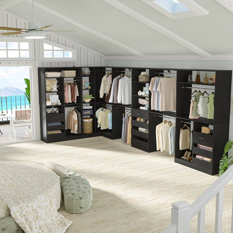 Walk-In Closet Organizer System with Corner, 4 Sets, 72-204 Inch Adjustable