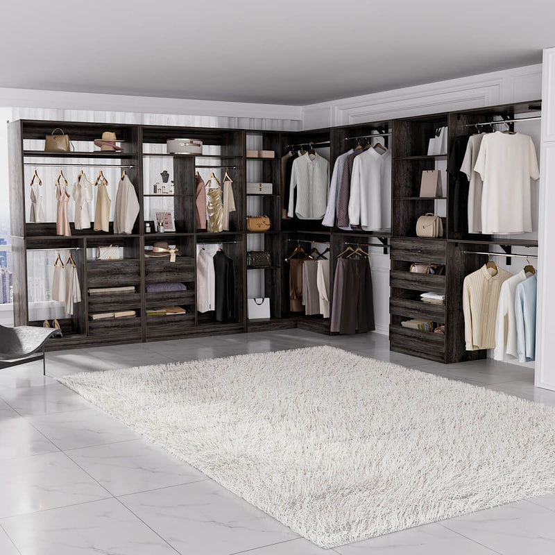 Walk-In Closet Organizer System with Corner, 4 Sets, 72-204 Inch Adjustable