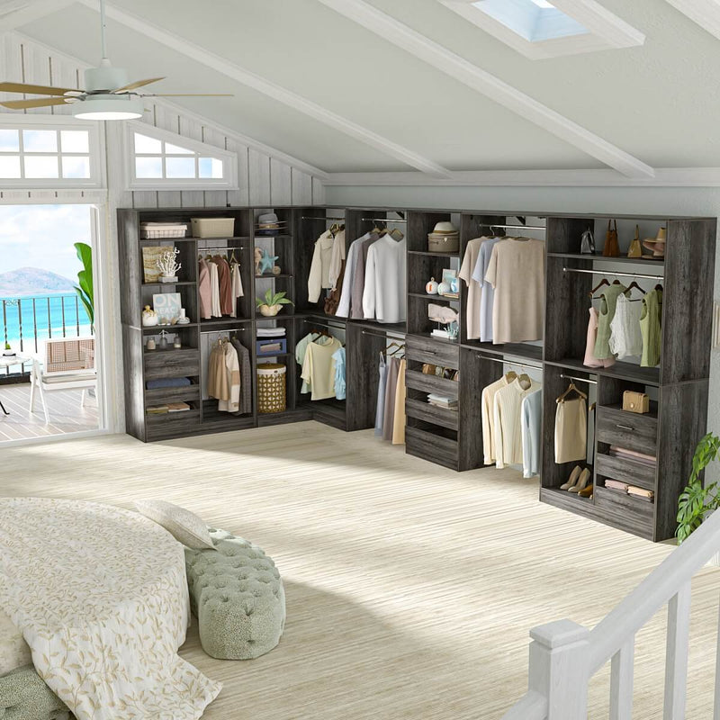 Walk-In Closet Organizer System with Corner, 4 Sets, 72-204 Inch Adjustable