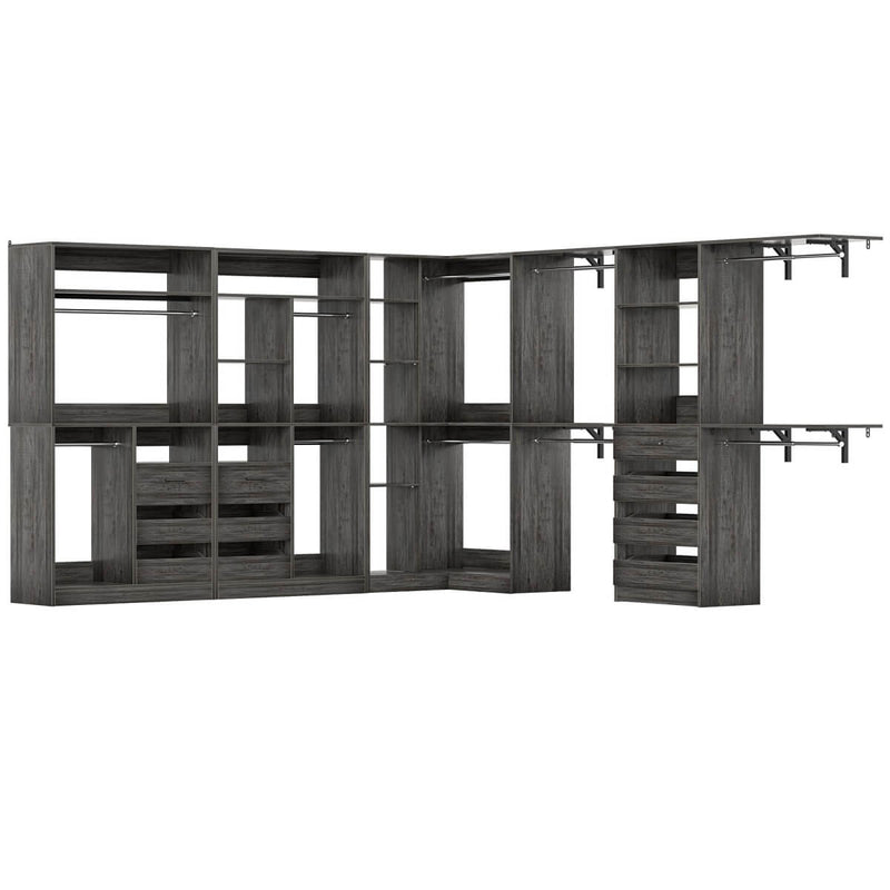 Walk-In Closet Organizer System with Corner, 4 Sets, 72-204 Inch Adjustable