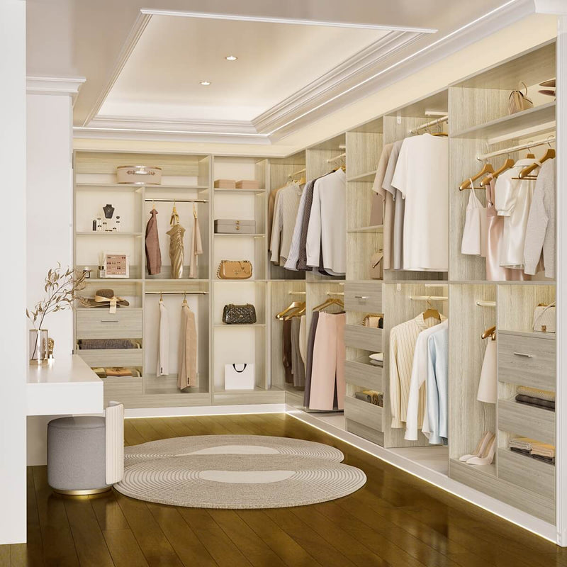 Walk-In Closet Organizer System with Corner, 4 Sets, 72-204 Inch Adjustable