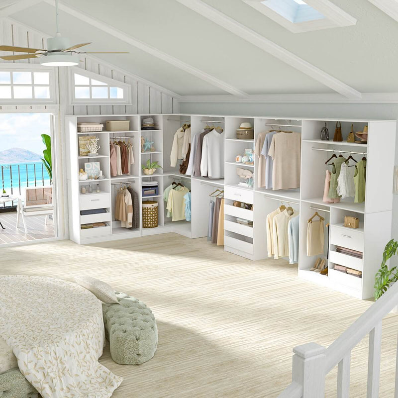 Walk-In Closet Organizer System with Corner, 4 Sets, 72-204 Inch Adjustable