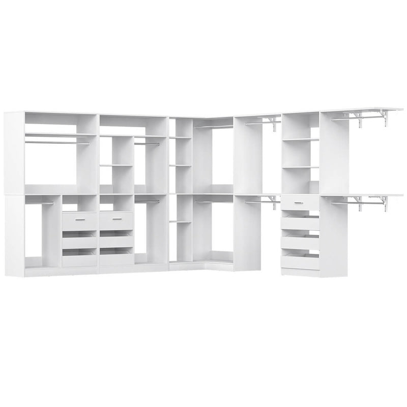 Walk-In Closet Organizer System with Corner, 4 Sets, 72-204 Inch Adjustable