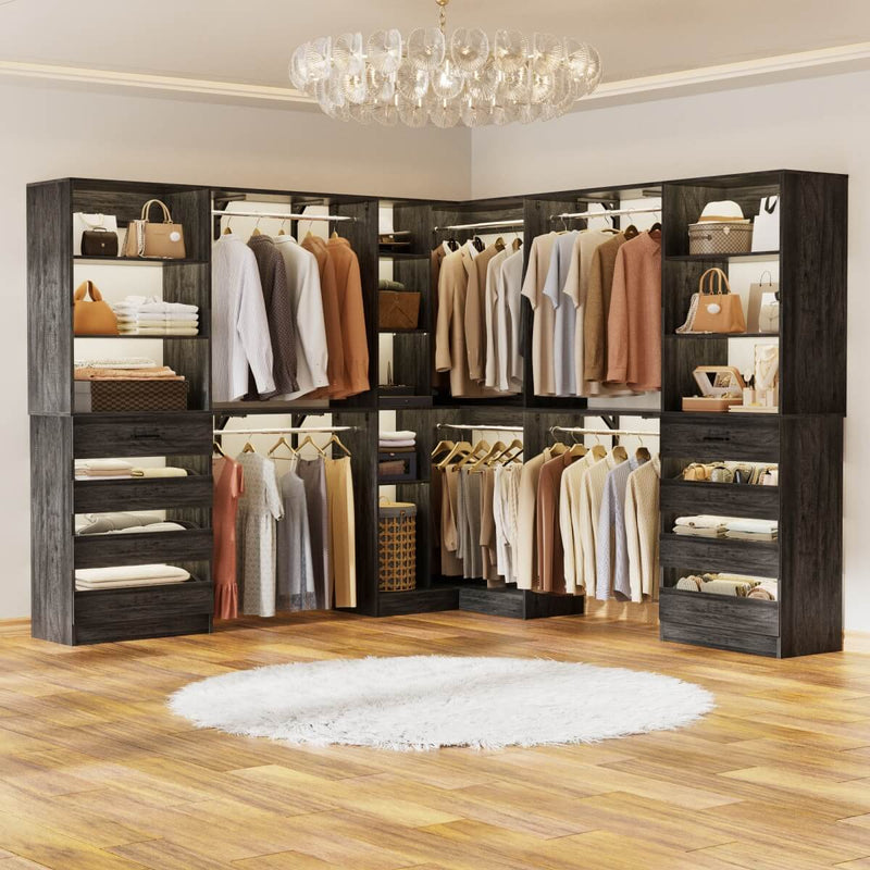 95'' - 132'' Closet System with Drawers, Shelves & Corner Closet, Set of 3