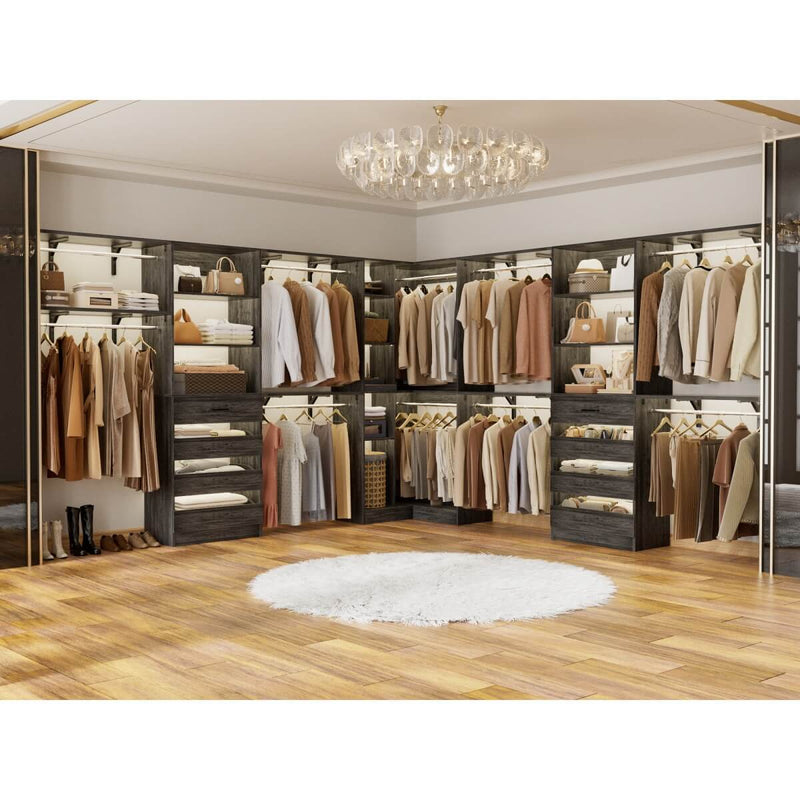 95'' - 132'' Closet System with Drawers, Shelves & Corner Closet, Set of 3