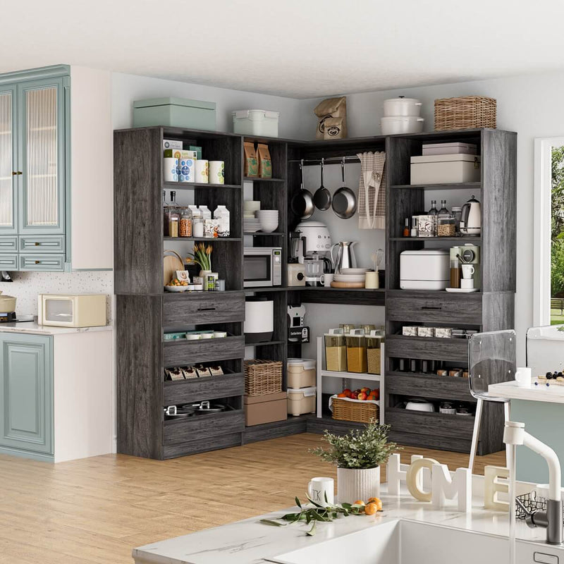 95'' - 132'' Closet System with Drawers, Shelves & Corner Closet, Set of 3