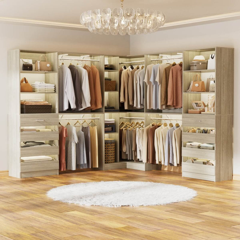 95'' - 132'' Closet System with Drawers, Shelves & Corner Closet, Set of 3