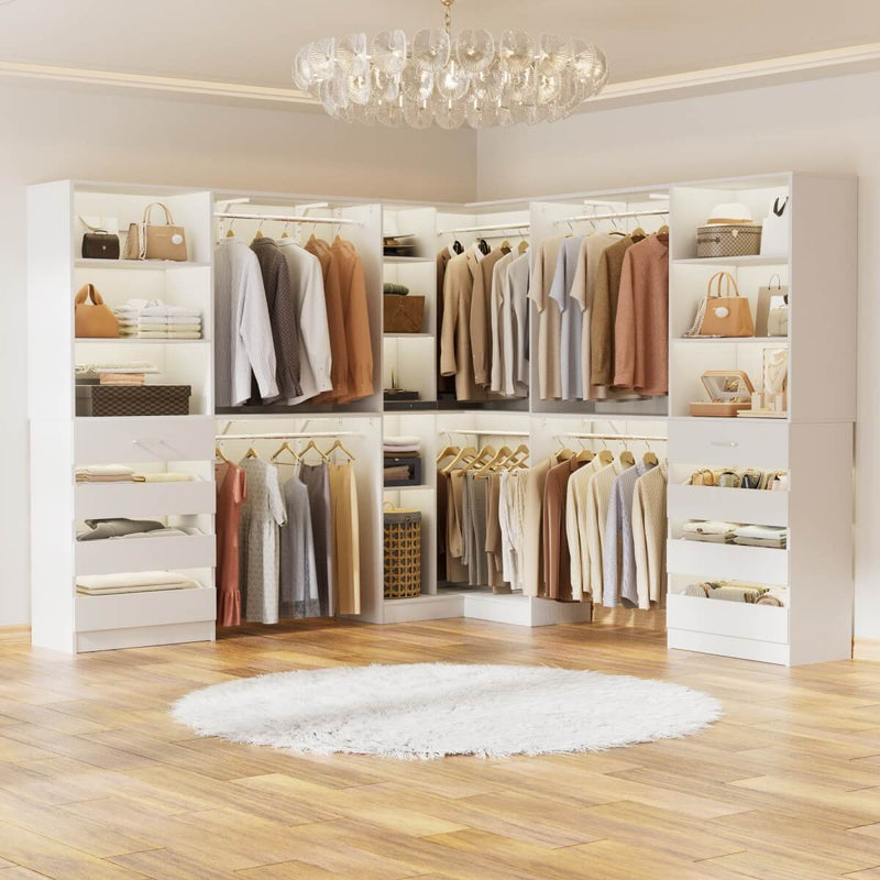 95'' - 132'' Closet System with Drawers, Shelves & Corner Closet, Set of 3