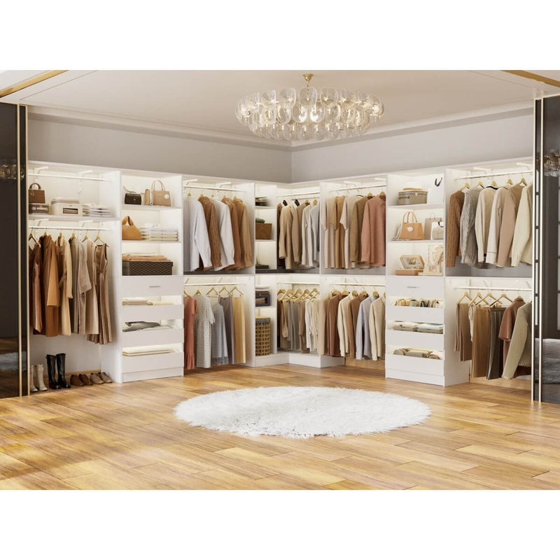 95'' - 132'' Closet System with Drawers, Shelves & Corner Closet, Set of 3