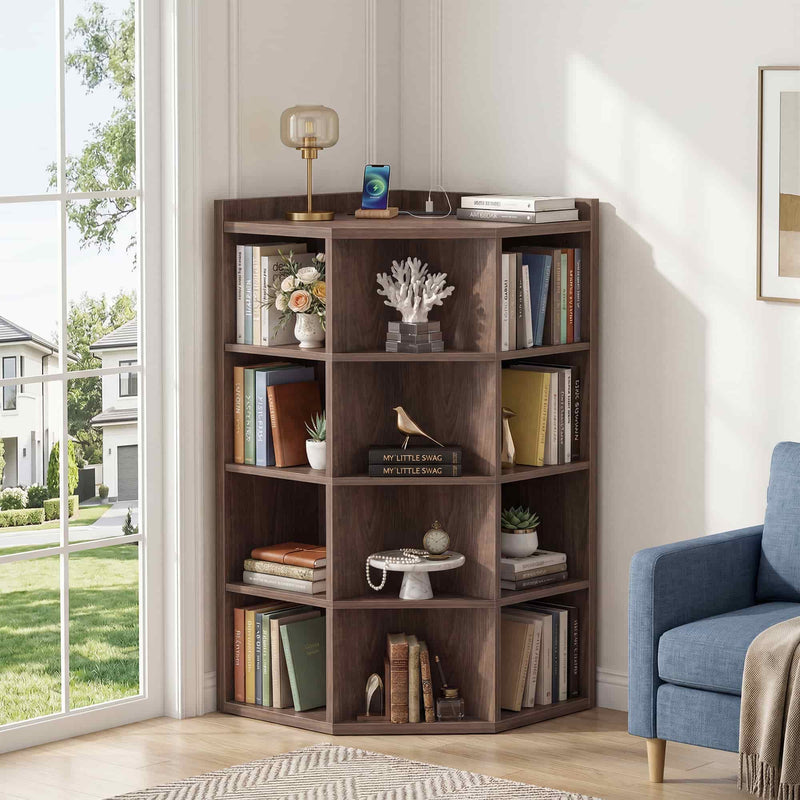 5-Tier 12 Cube Corner Bookshelf with Power Outlets (YHSC-4P-018)