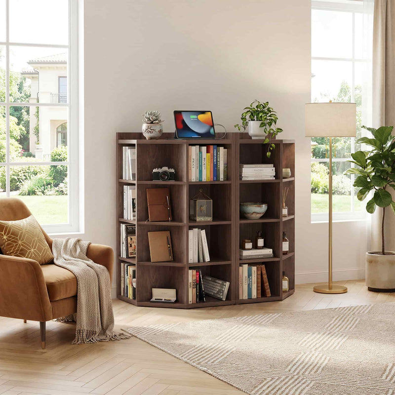 5-Tier 12 Cube Corner Bookshelf with Power Outlets (YHSC-4P-018)
