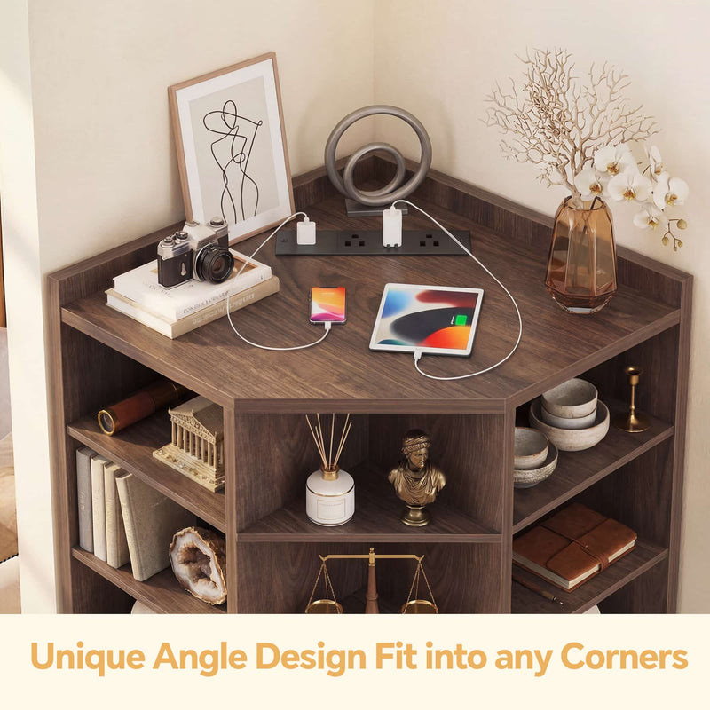5-Tier 12 Cube Corner Bookshelf with Power Outlets (YHSC-4P-018)