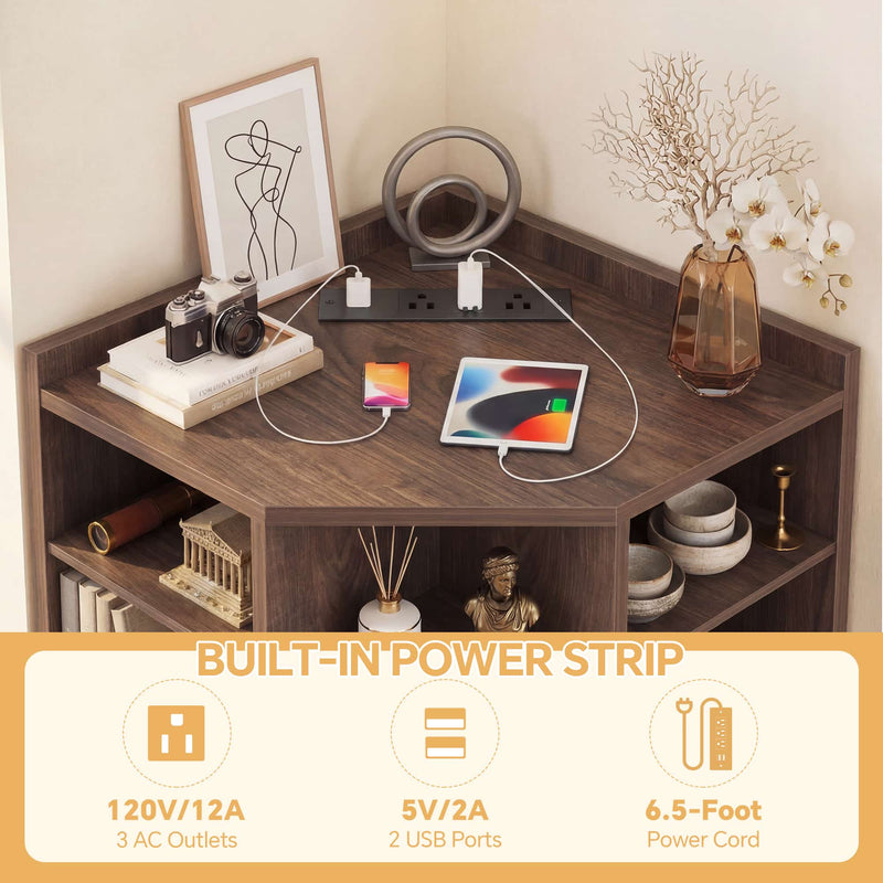 5-Tier 12 Cube Corner Bookshelf with Power Outlets (YHSC-4P-018)