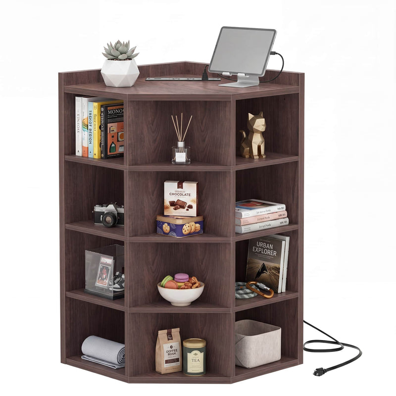 5-Tier 12 Cube Corner Bookshelf with Power Outlets (YHSC-4P-018)