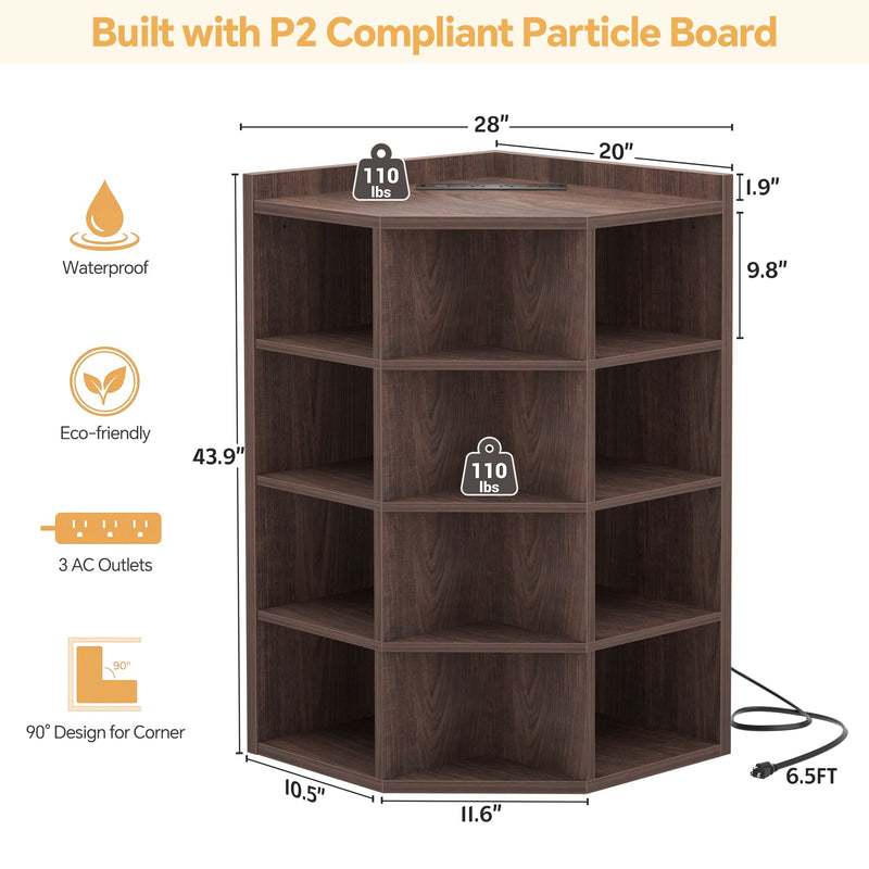 5-Tier 12 Cube Corner Bookshelf with Power Outlets (YHSC-4P-018)