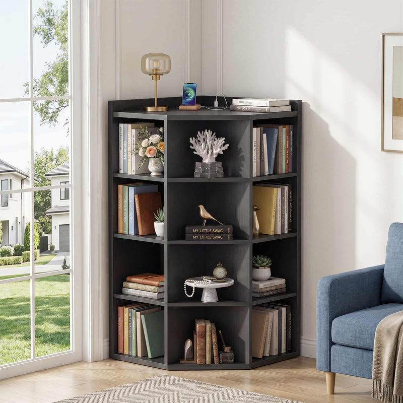 5-Tier 12 Cube Corner Bookshelf with Power Outlets (YHSC-4P-018)