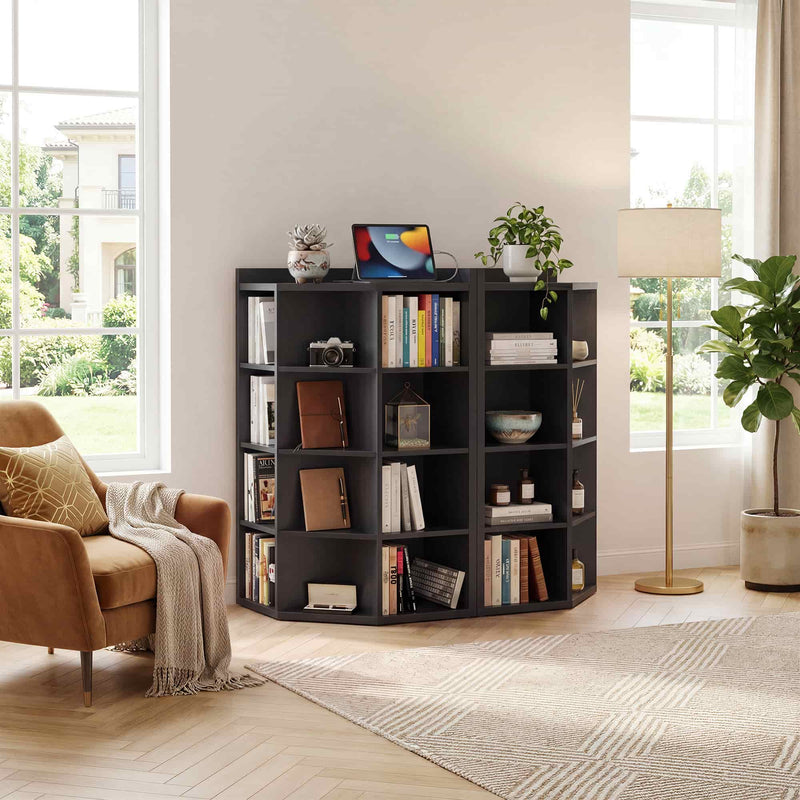 5-Tier 12 Cube Corner Bookshelf with Power Outlets (YHSC-4P-018)