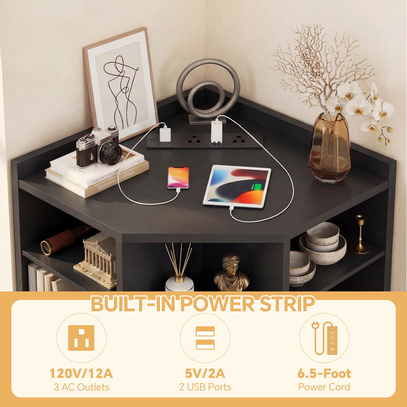 5-Tier 12 Cube Corner Bookshelf with Power Outlets (YHSC-4P-018)