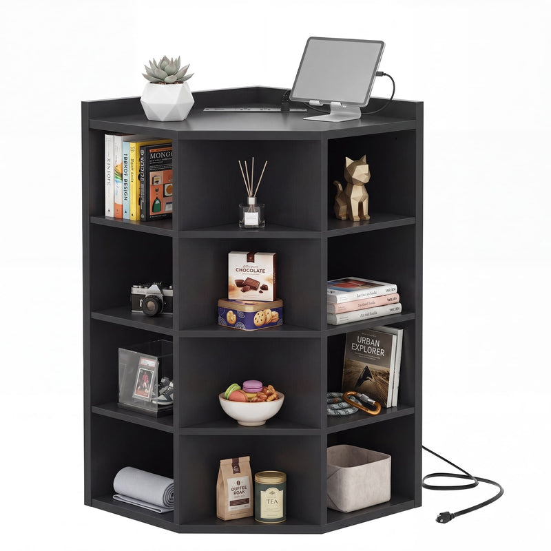 5-Tier 12 Cube Corner Bookshelf with Power Outlets (YHSC-4P-018)