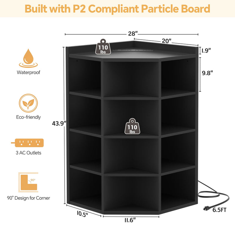 5-Tier 12 Cube Corner Bookshelf with Power Outlets (YHSC-4P-018)