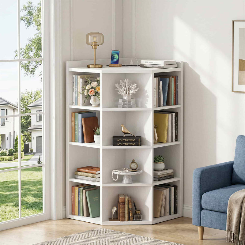 5-Tier 12 Cube Corner Bookshelf with Power Outlets (YHSC-4P-018)